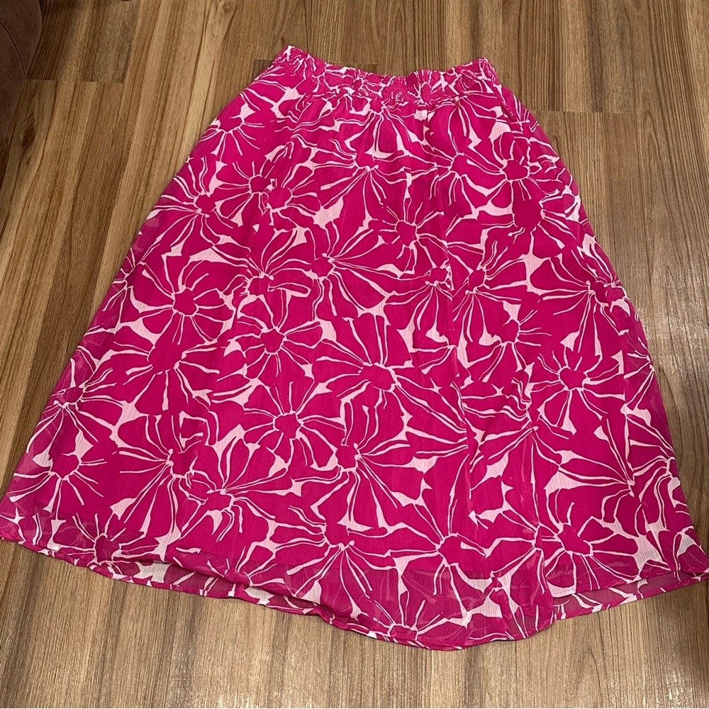 INC International Concepts Pink and White Floral Midi Skirt